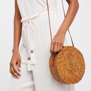 round rattan straw bag from free people